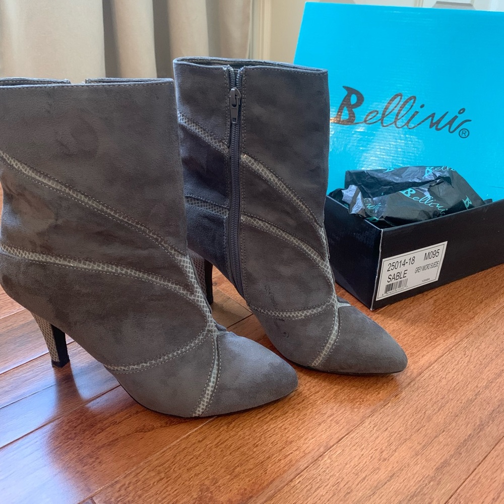 BELLINI grey suede and faux leather heeled boots